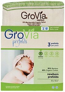 GroVia Reusable Organic Cotton Prefold Baby Clothe Diaper, Size 1