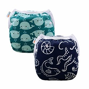 ALVABABY Reusable Swim Diaper, Happy Dolphin & Fish