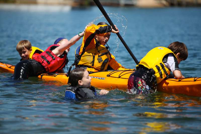 Kids Kayaking in Open Water